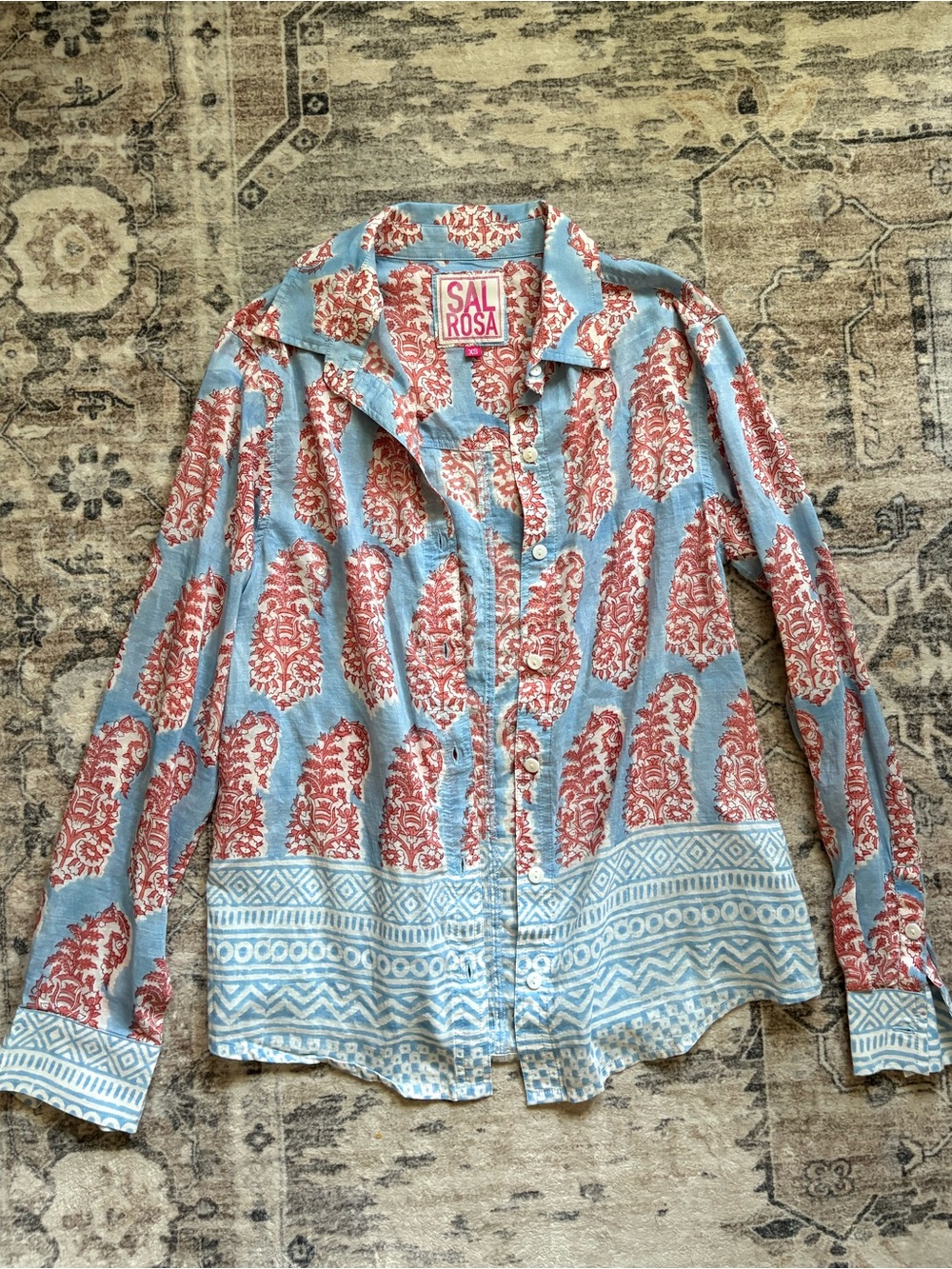 Sal rosa cotton silk button down shirt size XS